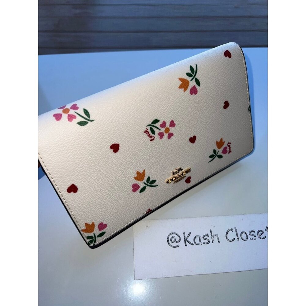 Coach crossbody Anna foldover clutch with heart petal print chalk multi - Picture 5 of 11